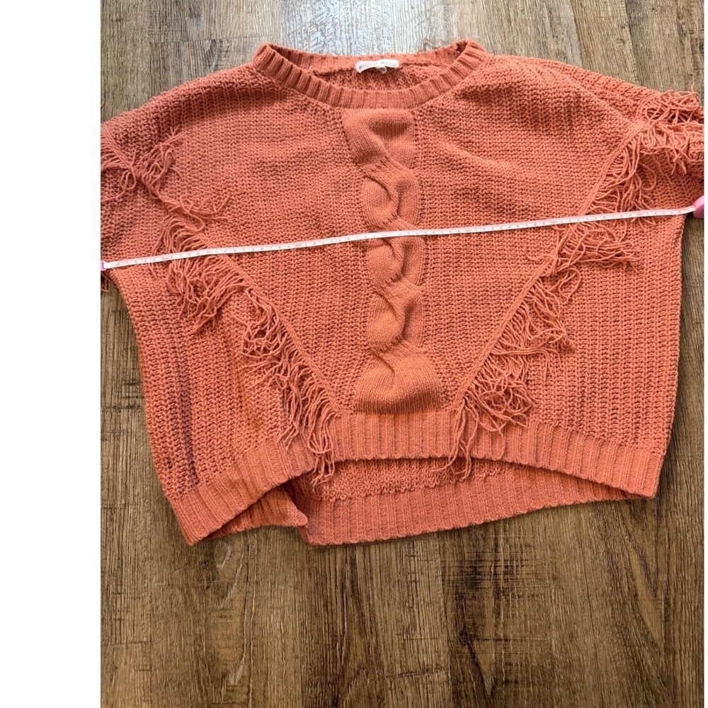 Willow Moon XXL Chenille Cable Knit Fringe Sweater Terracotta Pink Boho Pullover - Picture 4 of 9